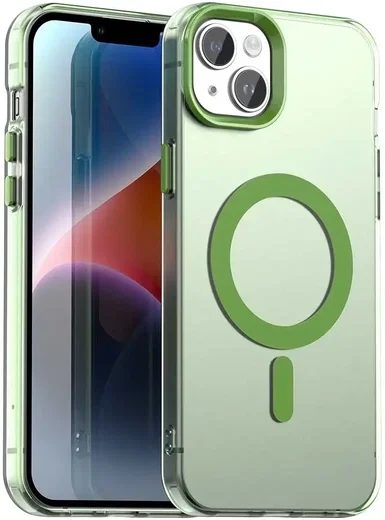 Apple iPhone 15 Hoesje MagSafe Backcover Semi-Transparant & Groen afbeelding 1