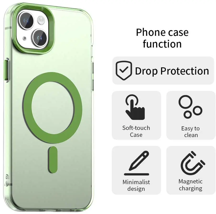 Apple iPhone 15 Hoesje MagSafe Backcover Semi-Transparant & Groen afbeelding 6