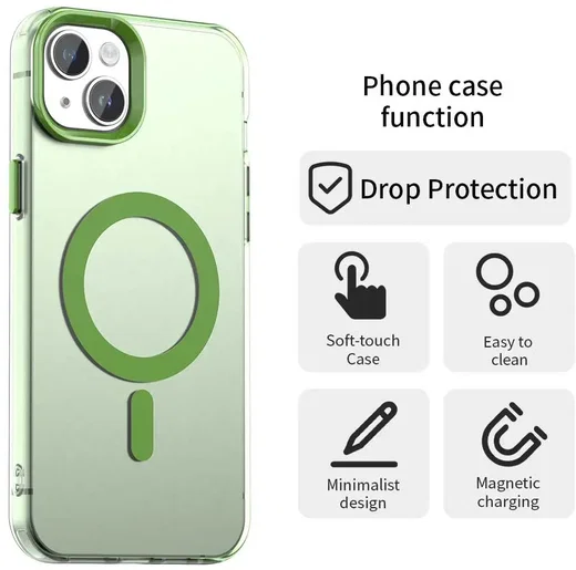 Apple iPhone 15 Hoesje MagSafe Backcover Semi-Transparant & Groen afbeelding 6