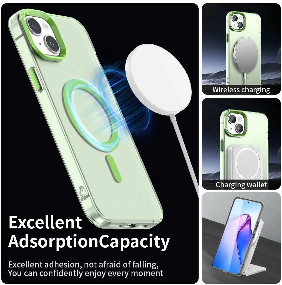 Apple iPhone 15 Hoesje MagSafe Backcover Semi-Transparant & Groen afbeelding 5