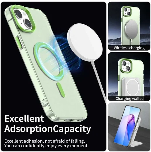 Apple iPhone 15 Hoesje MagSafe Backcover Semi-Transparant & Groen afbeelding 5