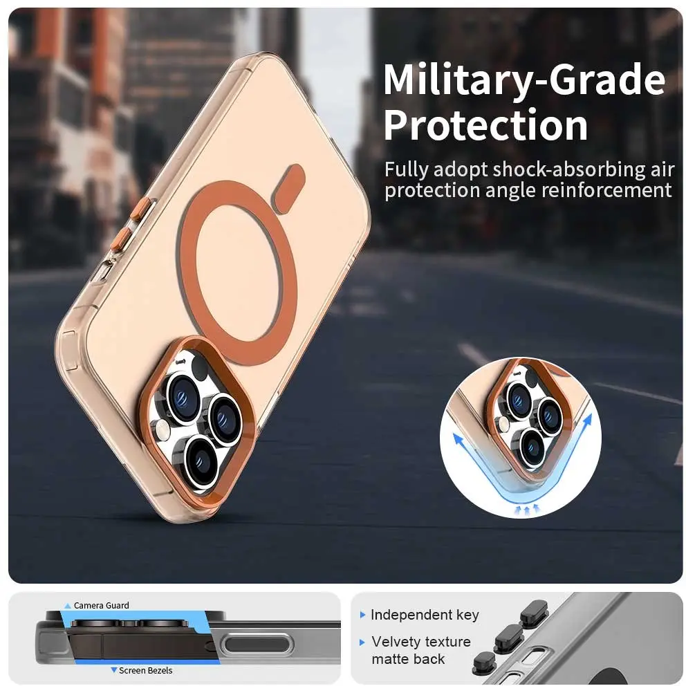 Apple iPhone 14 Pro Max Hoesje MagSafe Backcover Semi-Transparant & Oranje afbeelding 3