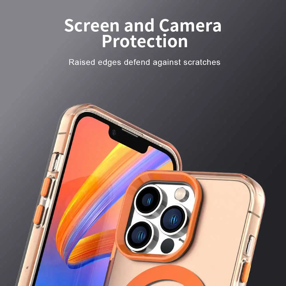 Apple iPhone 14 Pro Max Hoesje MagSafe Backcover Semi-Transparant & Oranje afbeelding 8