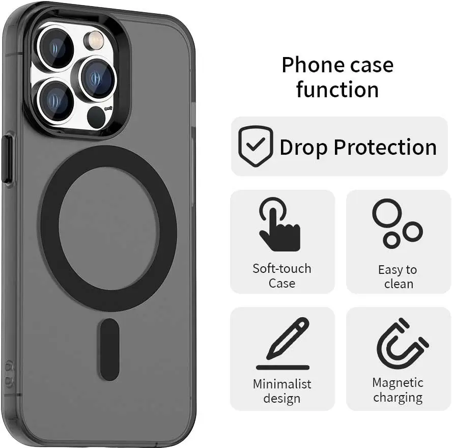 Apple iPhone 14 Pro Max Hoesje MagSafe Backcover Semi-Transparant & Zwart afbeelding 5