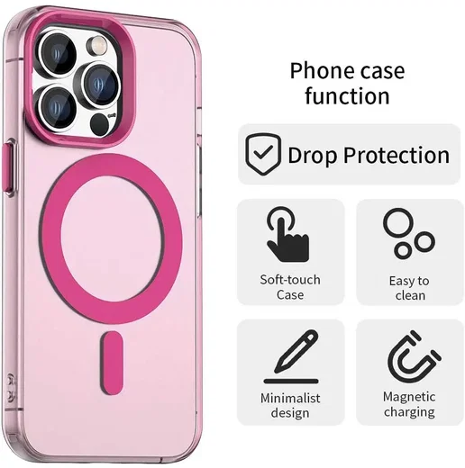 Apple iPhone 14 Pro Max Hoesje MagSafe Backcover Semi-Transparant & Roze afbeelding 5