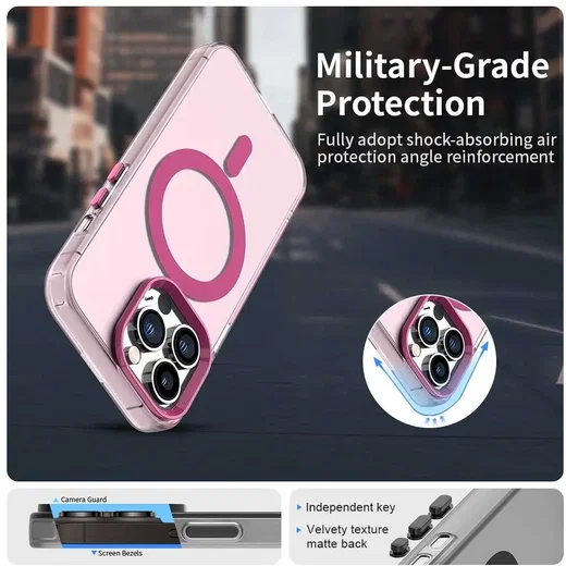 Apple iPhone 14 Pro Max Hoesje MagSafe Backcover Semi-Transparant & Roze afbeelding 3