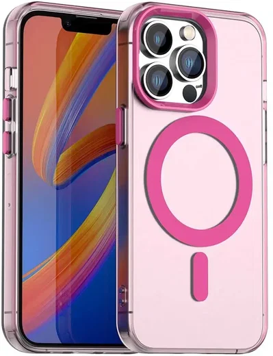 Apple iPhone 14 Pro Max Hoesje MagSafe Backcover Semi-Transparant & Roze afbeelding 1