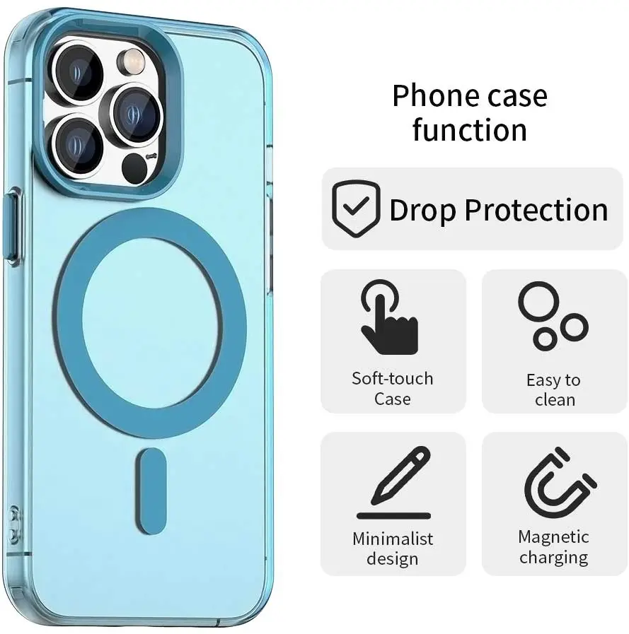 Apple iPhone 14 Pro Max Hoesje MagSafe Backcover Semi-Transparant & Blauw afbeelding 5