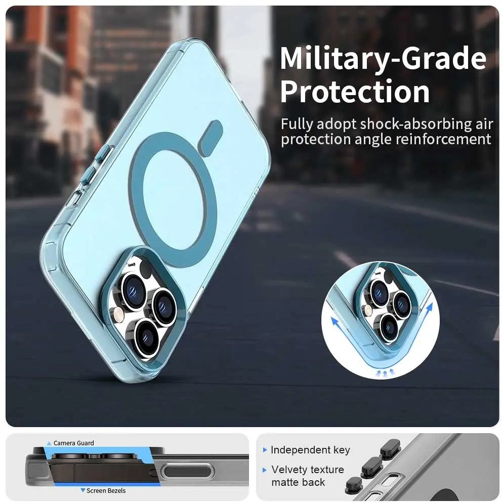 Apple iPhone 14 Pro Max Hoesje MagSafe Backcover Semi-Transparant & Blauw afbeelding 3
