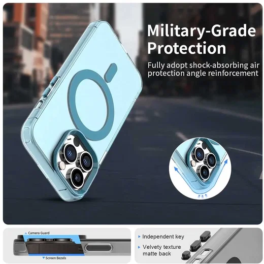 Apple iPhone 14 Pro Max Hoesje MagSafe Backcover Semi-Transparant & Blauw afbeelding 3