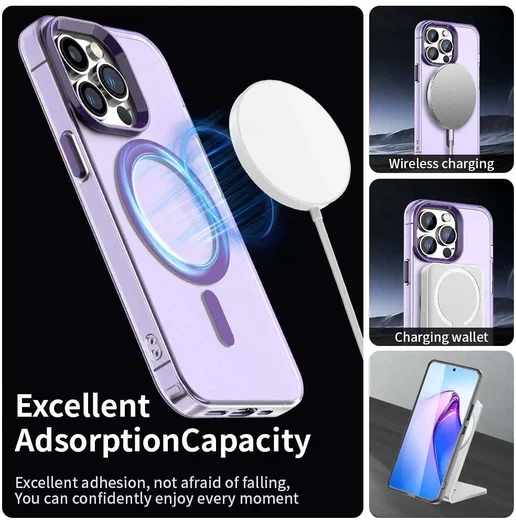 Apple iPhone 14 Pro Max Hoesje MagSafe Backcover Semi-Transparant & Paars afbeelding 4