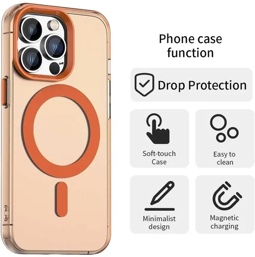 Apple iPhone 14 Pro Hoesje MagSafe Backcover Semi-Transparant & Oranje afbeelding 5
