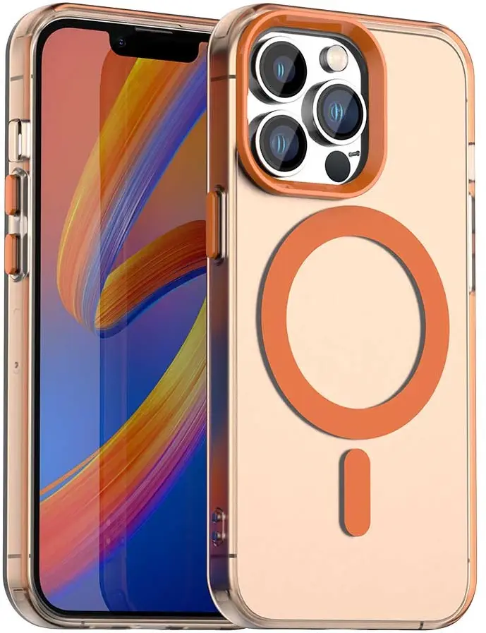 Apple iPhone 14 Pro Hoesje MagSafe Backcover Semi-Transparant & Oranje afbeelding 1