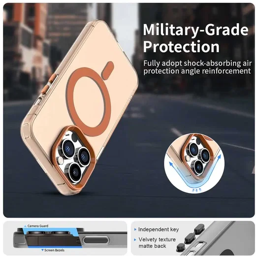 Apple iPhone 14 Pro Hoesje MagSafe Backcover Semi-Transparant & Oranje afbeelding 3
