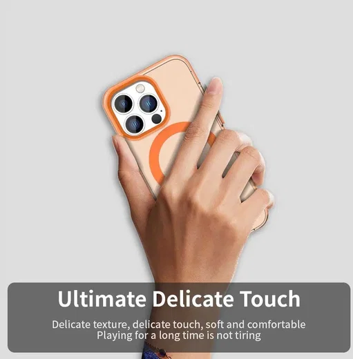 Apple iPhone 14 Pro Hoesje MagSafe Backcover Semi-Transparant & Oranje afbeelding 6