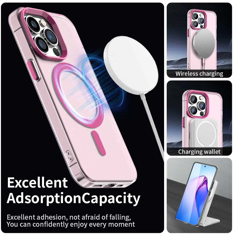Apple iPhone 14 Pro Hoesje MagSafe Backcover Semi-Transparant & Roze afbeelding 4