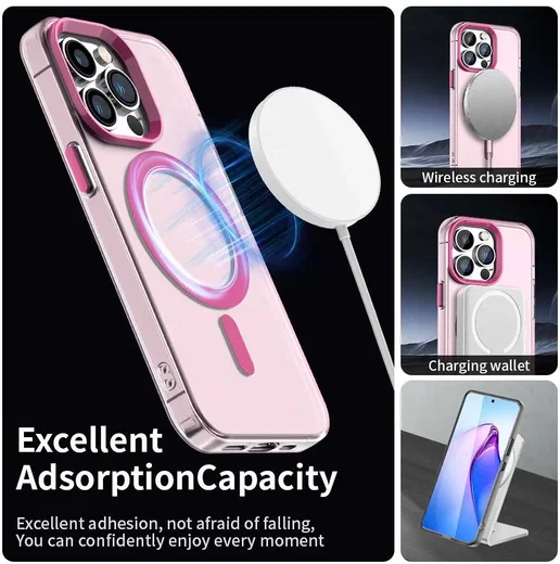 Apple iPhone 14 Pro Hoesje MagSafe Backcover Semi-Transparant & Roze afbeelding 4