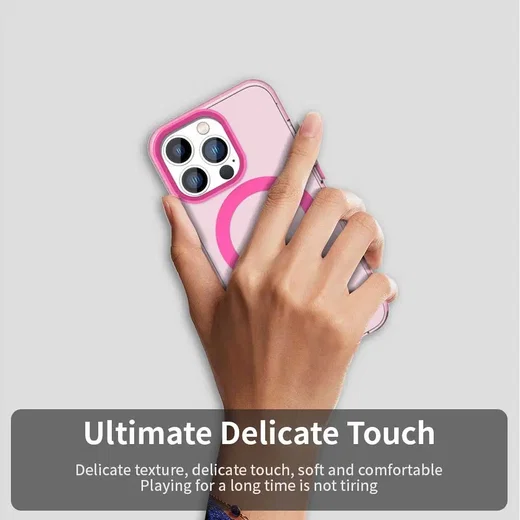 Apple iPhone 14 Pro Hoesje MagSafe Backcover Semi-Transparant & Roze afbeelding 6