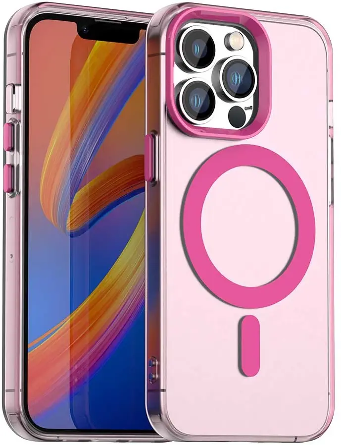 Apple iPhone 14 Pro Hoesje MagSafe Backcover Semi-Transparant & Roze afbeelding 1