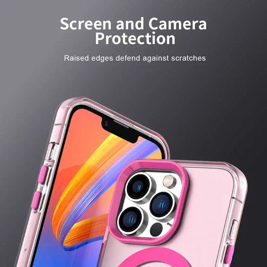 Apple iPhone 14 Pro Hoesje MagSafe Backcover Semi-Transparant & Roze afbeelding 8