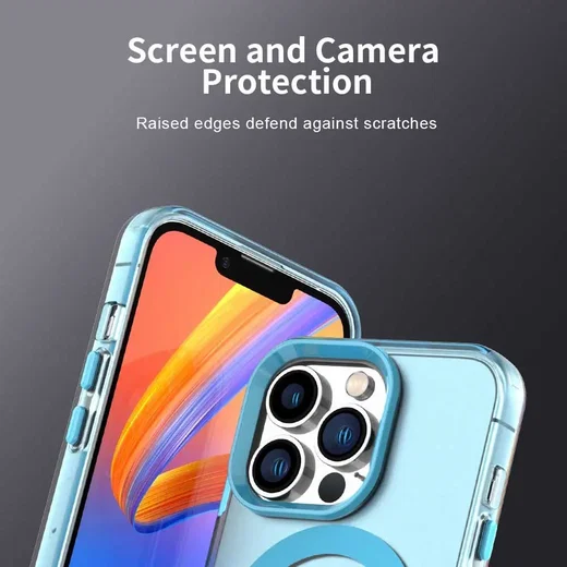 Apple iPhone 14 Pro Hoesje MagSafe Backcover Semi-Transparant & Blauw afbeelding 8