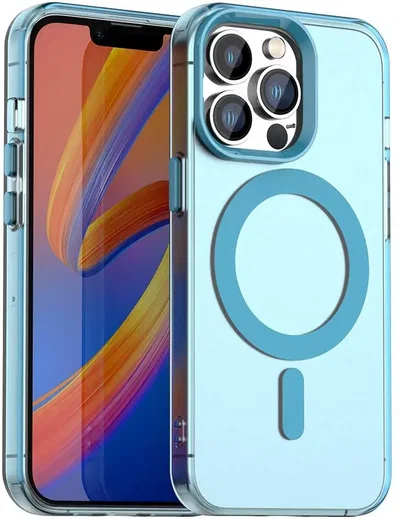 Apple iPhone 14 Pro Hoesje MagSafe Backcover Semi-Transparant & Blauw afbeelding 1