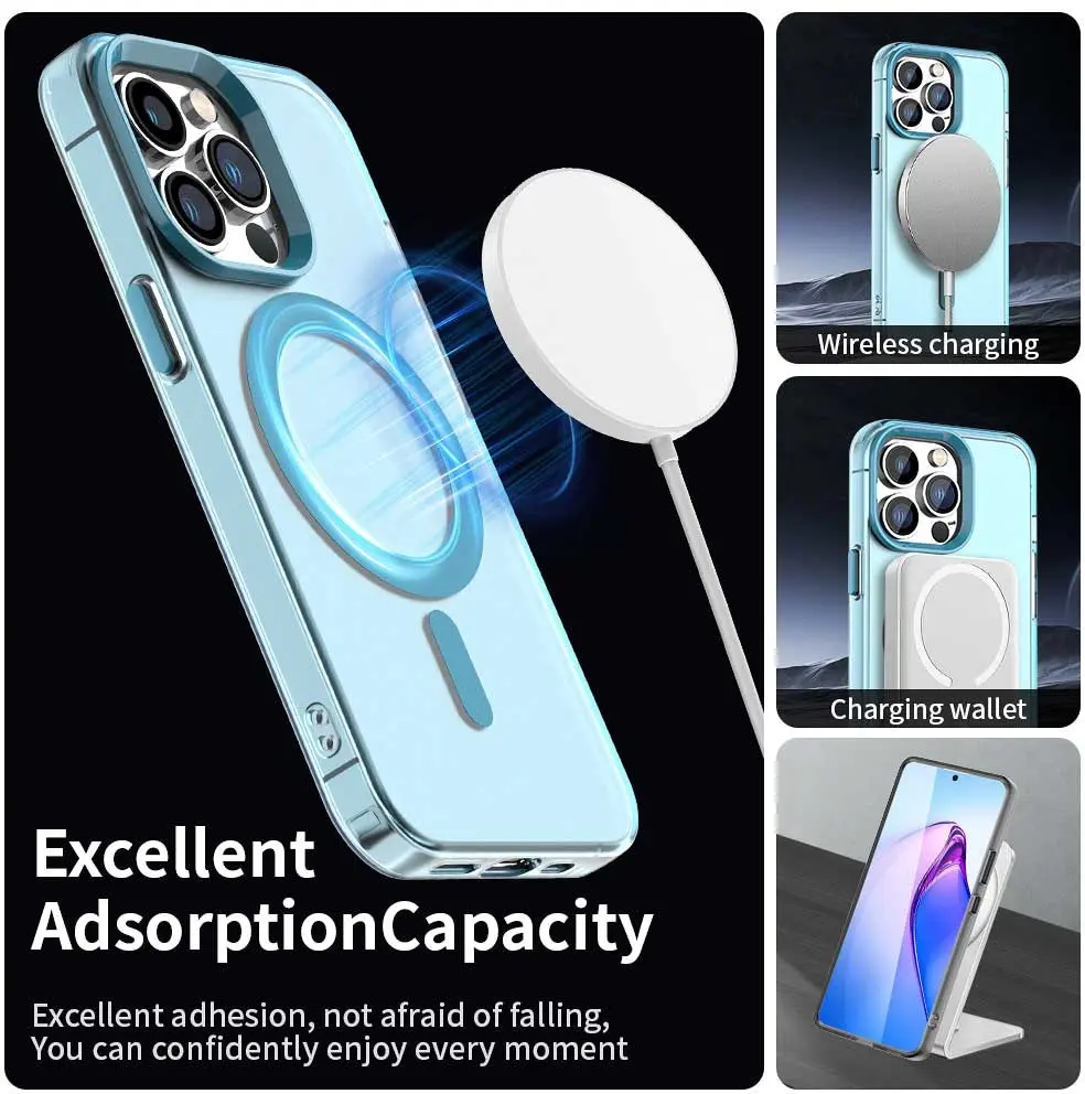 Apple iPhone 14 Pro Hoesje MagSafe Backcover Semi-Transparant & Blauw afbeelding 4