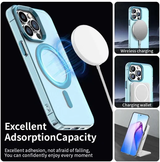 Apple iPhone 14 Pro Hoesje MagSafe Backcover Semi-Transparant & Blauw afbeelding 4
