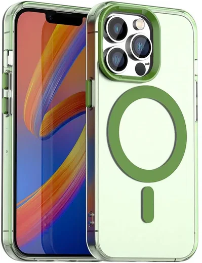 Apple iPhone 14 Pro Hoesje MagSafe Backcover Semi-Transparant & Groen afbeelding 1
