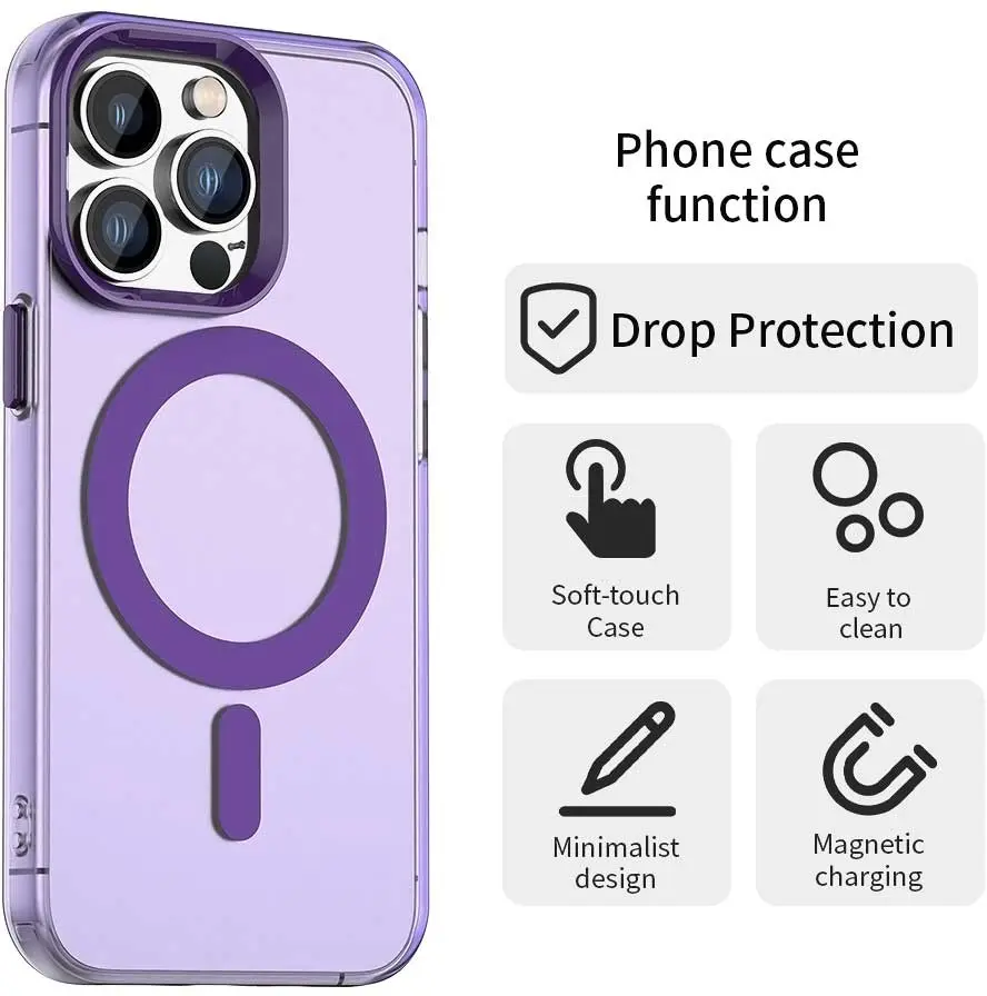 Apple iPhone 14 Pro Hoesje MagSafe Backcover Semi-Transparant & Paars afbeelding 5