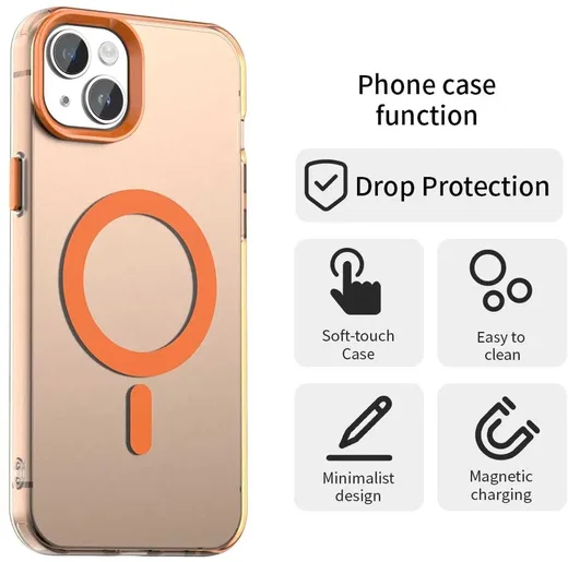 Apple iPhone 14 / 13 Hoesje MagSafe Backcover Semi-Transparant & Oranje afbeelding 4