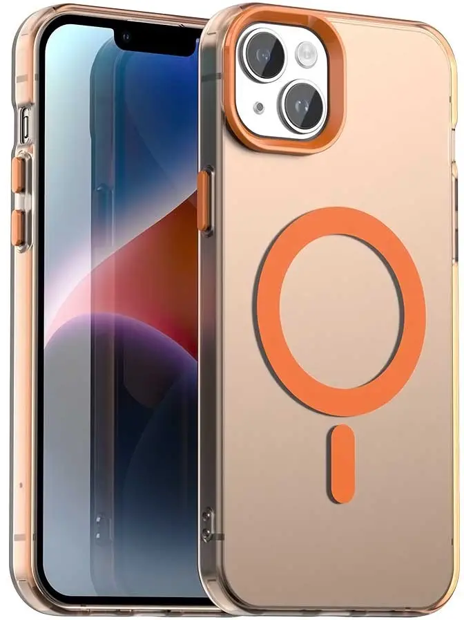 Apple iPhone 14 / 13 Hoesje MagSafe Backcover Semi-Transparant & Oranje afbeelding 1