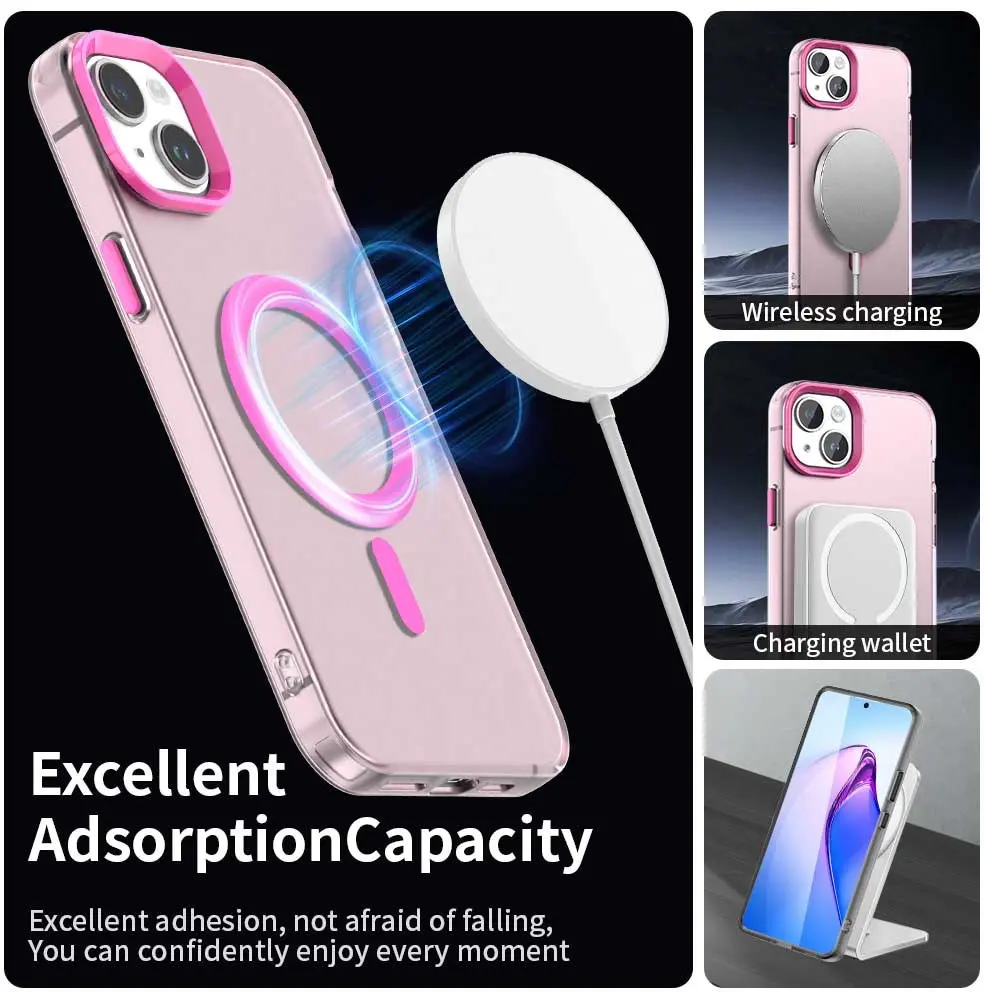 Apple iPhone 14 / 13 Hoesje MagSafe Backcover Semi-Transparant & Roze afbeelding 3