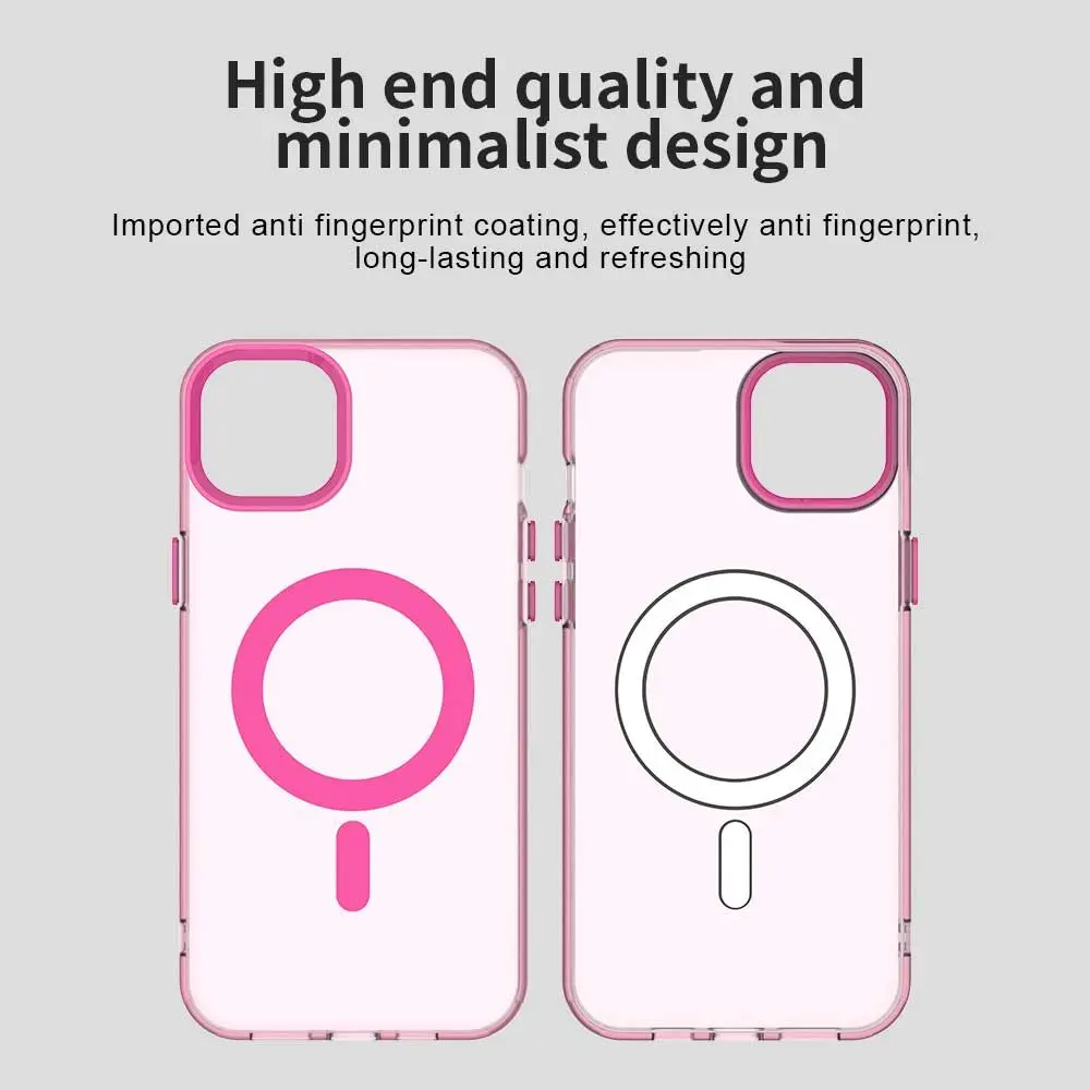 Apple iPhone 14 / 13 Hoesje MagSafe Backcover Semi-Transparant & Roze afbeelding 6