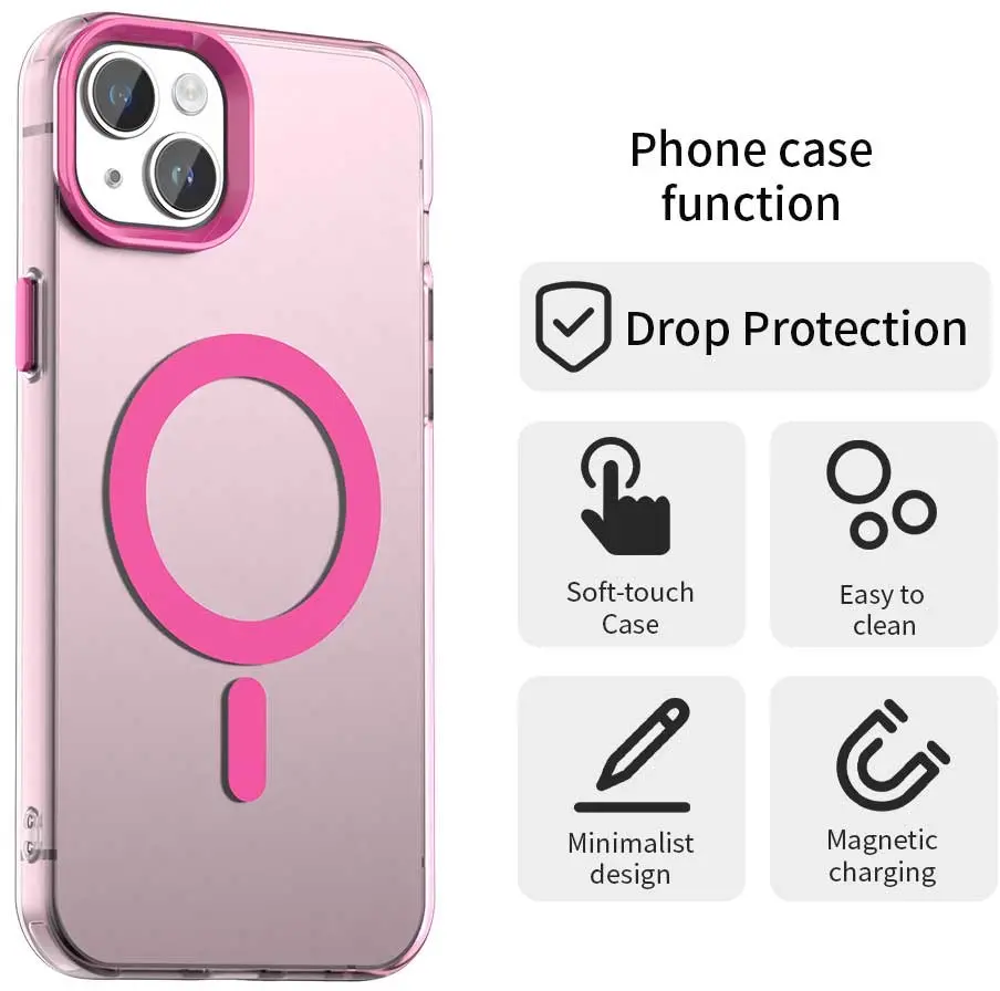 Apple iPhone 14 / 13 Hoesje MagSafe Backcover Semi-Transparant & Roze afbeelding 4