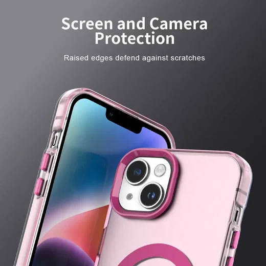 Apple iPhone 14 / 13 Hoesje MagSafe Backcover Semi-Transparant & Roze afbeelding 7