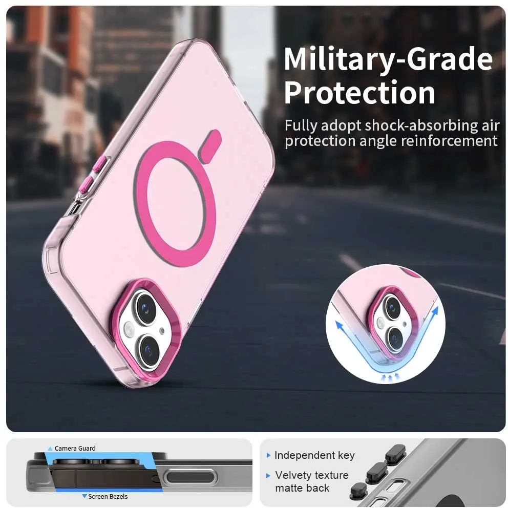 Apple iPhone 14 / 13 Hoesje MagSafe Backcover Semi-Transparant & Roze afbeelding 2