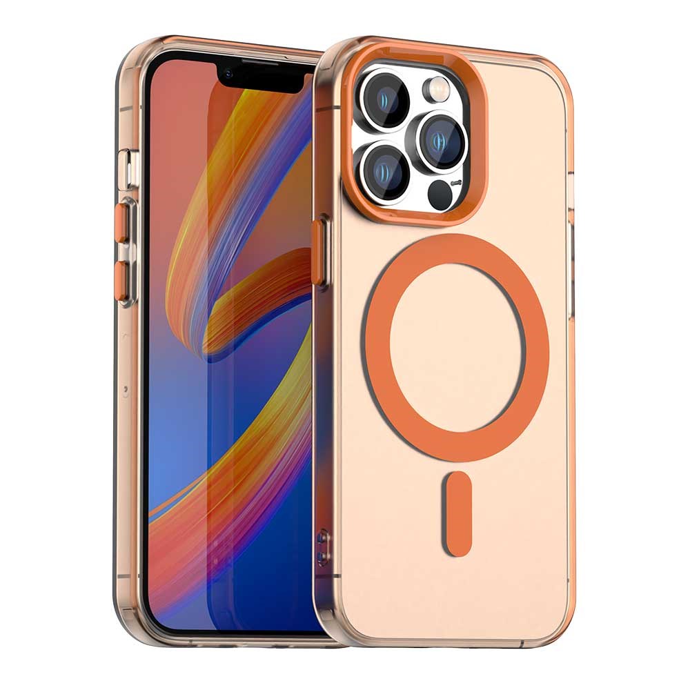 Apple iPhone 13 Pro Hoesje MagSafe Backcover Semi-Transparant & Oranje afbeelding 1