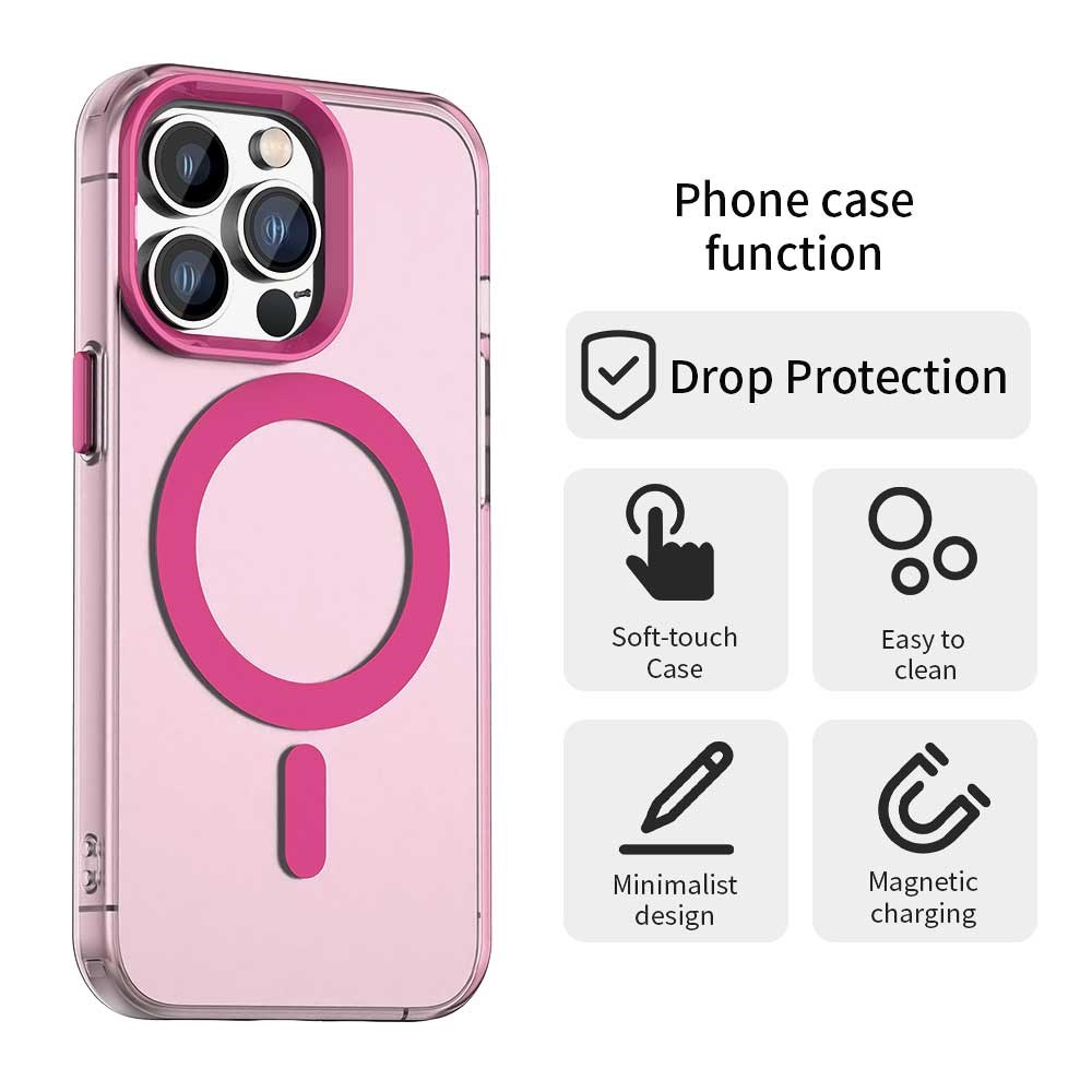 Apple iPhone 13 Pro Hoesje MagSafe Backcover Semi-Transparant & Roze afbeelding 7