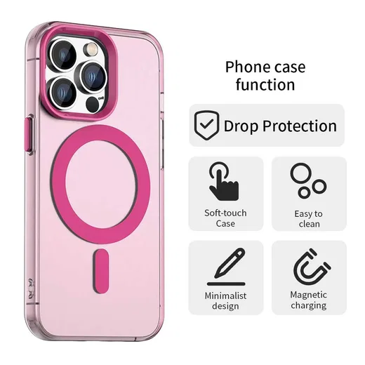 Apple iPhone 13 Pro Hoesje MagSafe Backcover Semi-Transparant & Roze afbeelding 7