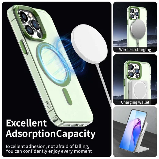 Apple iPhone 13 Pro Hoesje MagSafe Backcover Semi-Transparant & Groen afbeelding 6