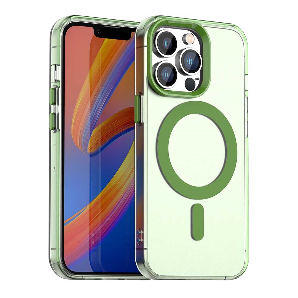 Apple iPhone 13 Pro Hoesje MagSafe Backcover Semi-Transparant & Groen afbeelding 1