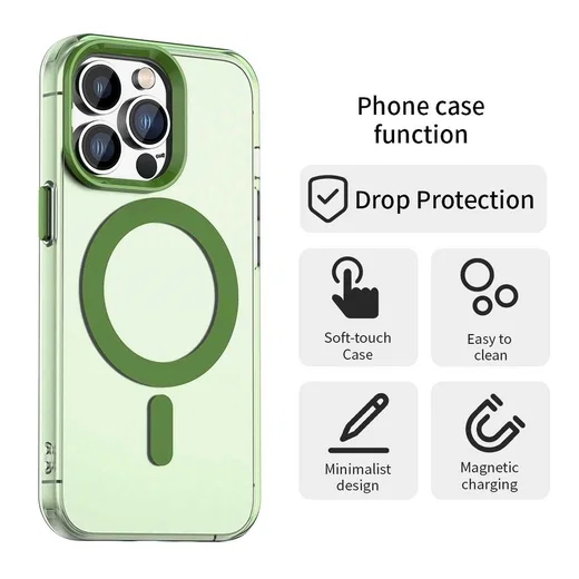 Apple iPhone 13 Pro Hoesje MagSafe Backcover Semi-Transparant & Groen afbeelding 7
