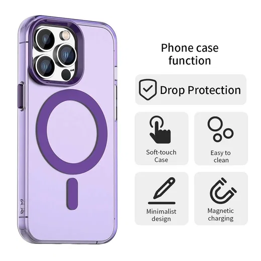Apple iPhone 13 Pro Hoesje MagSafe Backcover Semi-Transparant & Paars afbeelding 7