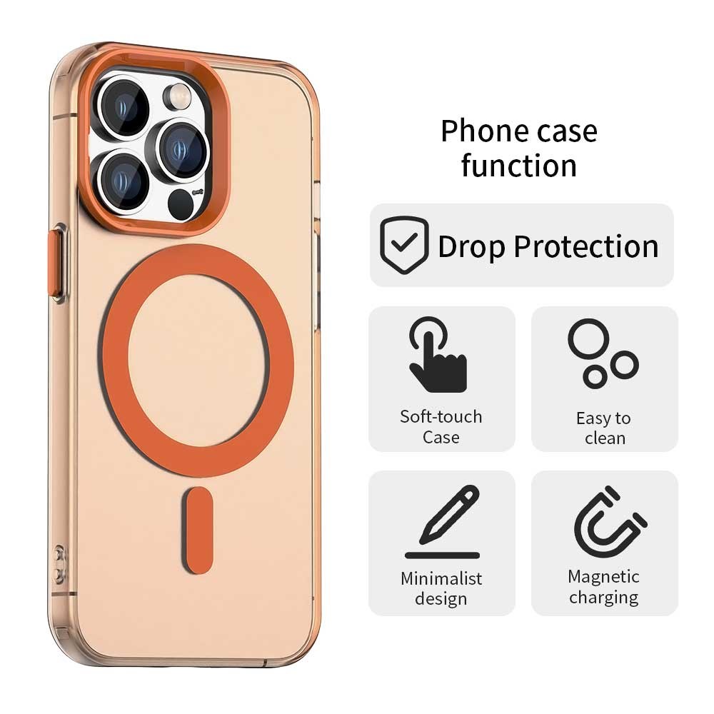 Apple iPhone 13 Pro Max Hoesje MagSafe Backcover Semi-Transparant & Oranje afbeelding 7