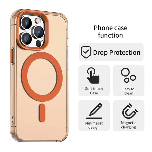 Apple iPhone 13 Pro Max Hoesje MagSafe Backcover Semi-Transparant & Oranje afbeelding 7