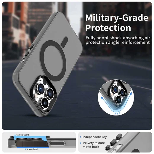Apple iPhone 13 Pro Max Hoesje MagSafe Backcover Semi-Transparant & Zwart afbeelding 3