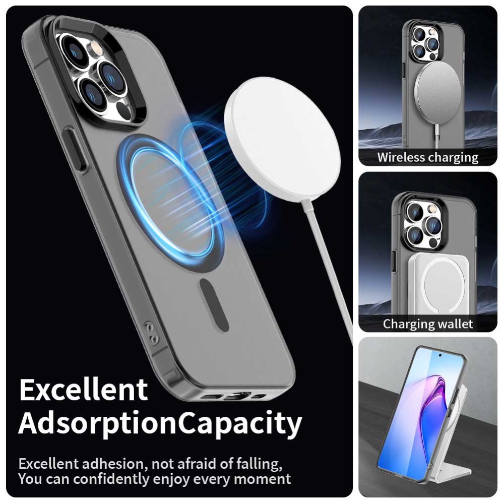 Apple iPhone 13 Pro Max Hoesje MagSafe Backcover Semi-Transparant & Zwart afbeelding 6
