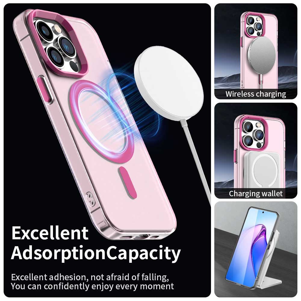 Apple iPhone 13 Pro Max Hoesje MagSafe Backcover Semi-Transparant & Roze afbeelding 6