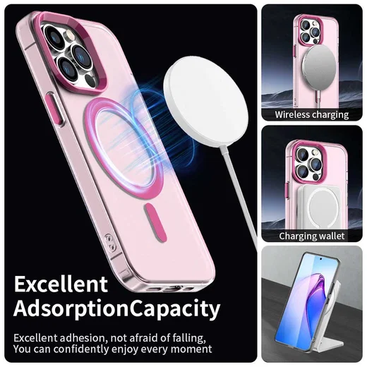 Apple iPhone 13 Pro Max Hoesje MagSafe Backcover Semi-Transparant & Roze afbeelding 6